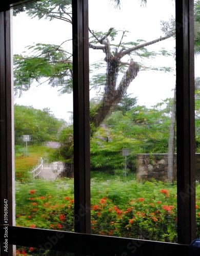 Rainy day seen through glass windows