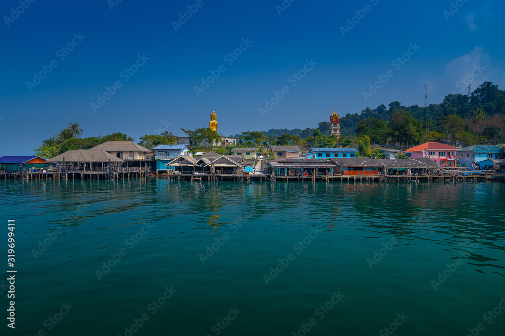 Fishing village Built in the middle of the sea in Trat province, Thailand