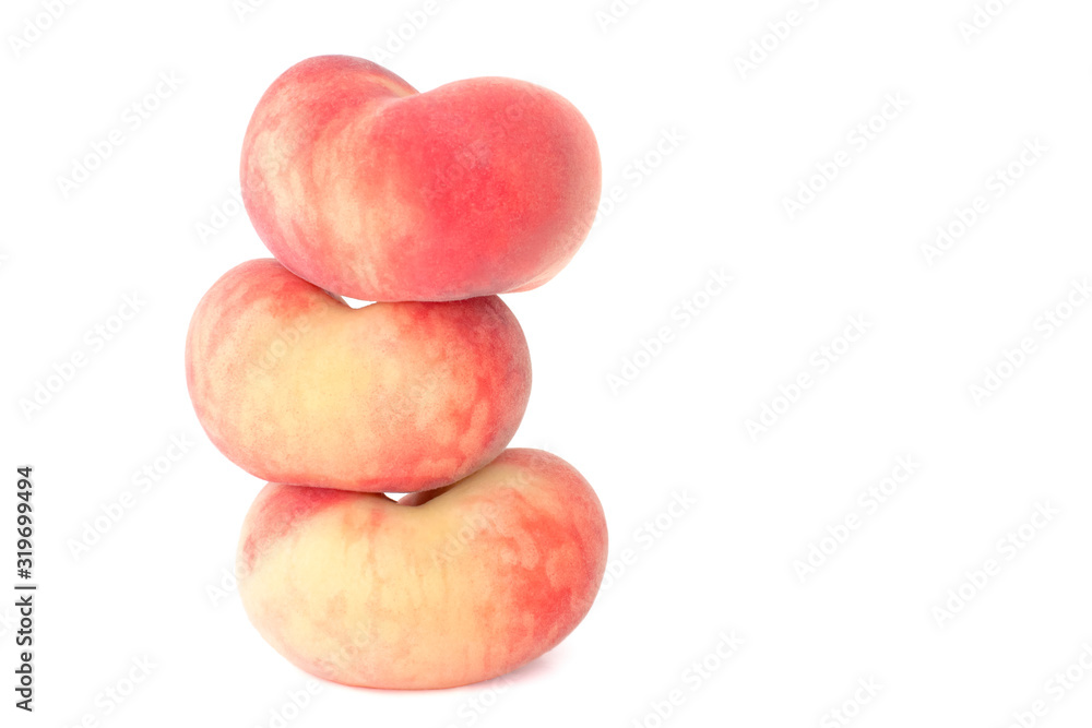 Heart-shaped donut peaches isolated on white background Heart-shaped donut peaches isolated on white background