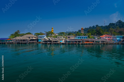 Fishing village Built in the middle of the sea in Trat province, Thailand