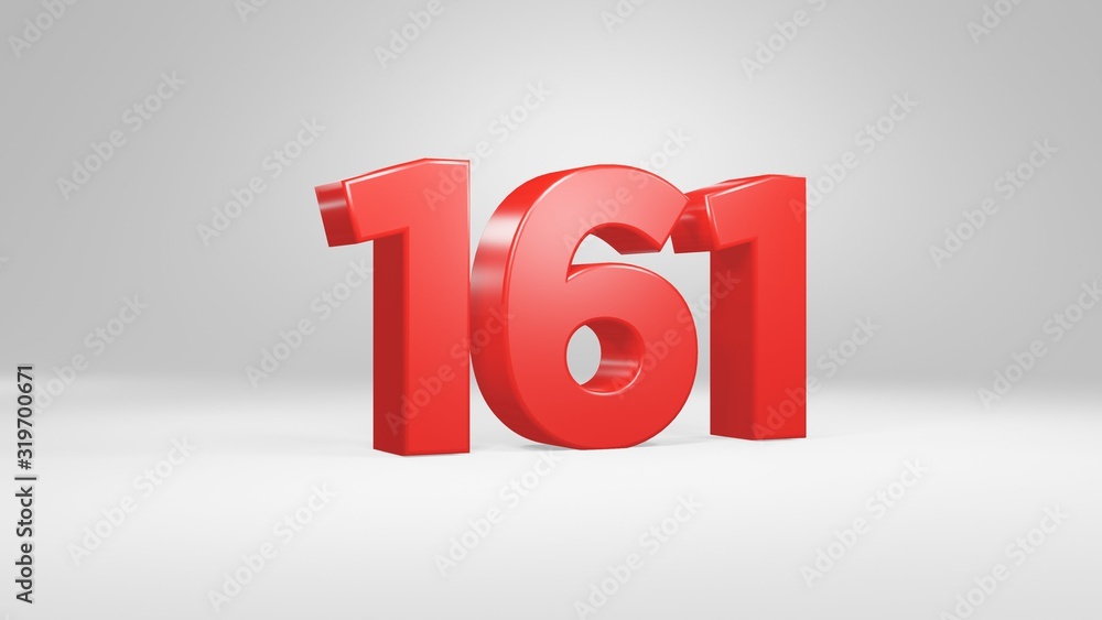 Number 161 in red on white background, isolated glossy number 3d render Number 161 in red on white background, isolated glossy number 3d render