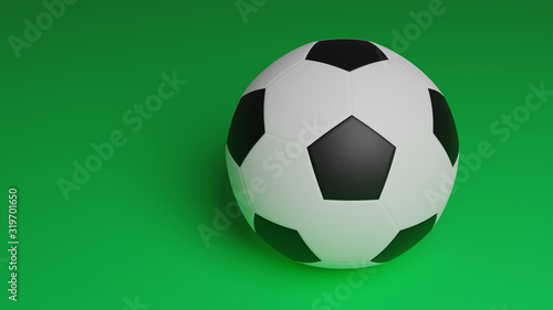 one football ball isolated on green background  close up soccer ball with copy space for sport background