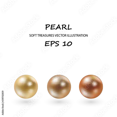 Golden glossy ball isolated on white. Vector golden ball. Realistic golden ball. Set of pearls isolated on a white background, illustration. photo