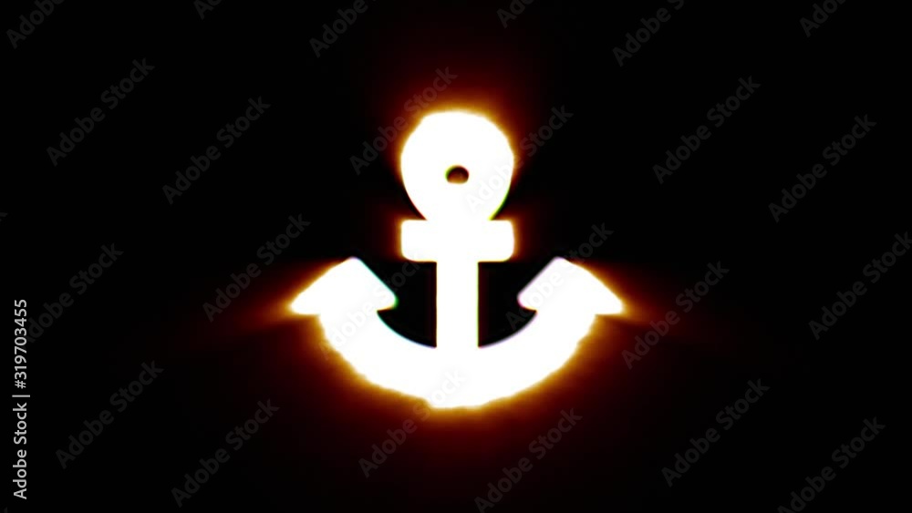 Video Stock Shiny fire anchor icon fly in center flickers with rgb