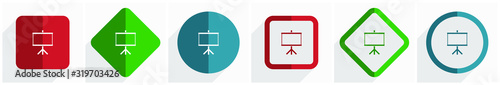 Board, school, education, presentation icon set, flat design vector illustration in 6 options for webdesign and mobile applications in eps 10