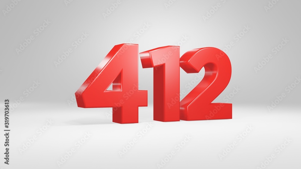 Number 412 in red on white background, isolated glossy number 3d render Number 412 in red on white background, isolated glossy number 3d render