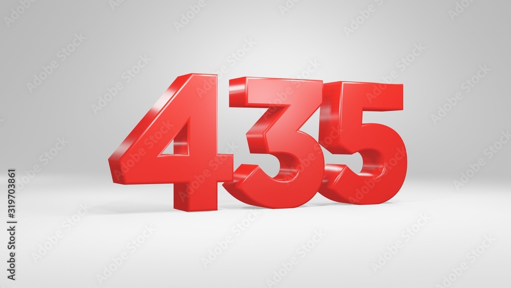 Number 435 in red on white background, isolated glossy number 3d render Number 435 in red on white background, isolated glossy number 3d render