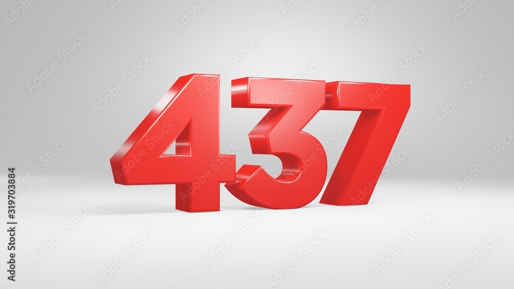 Number 437 in red on white background, isolated glossy number 3d render Number 437 in red on white background, isolated glossy number 3d render