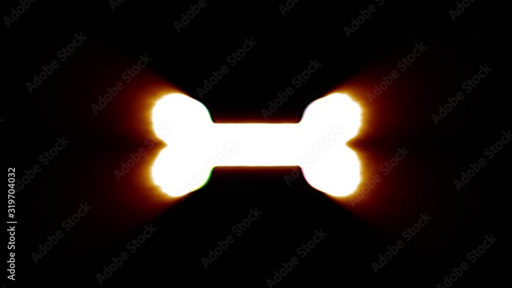 Video Stock Shiny fire bone icon fly in center flickers with rgb ...