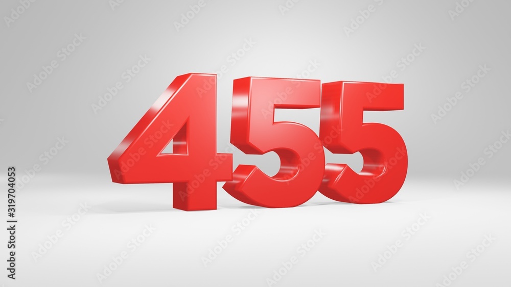 Number 455 in red on white background, isolated glossy number 3d render Number 455 in red on white background, isolated glossy number 3d render