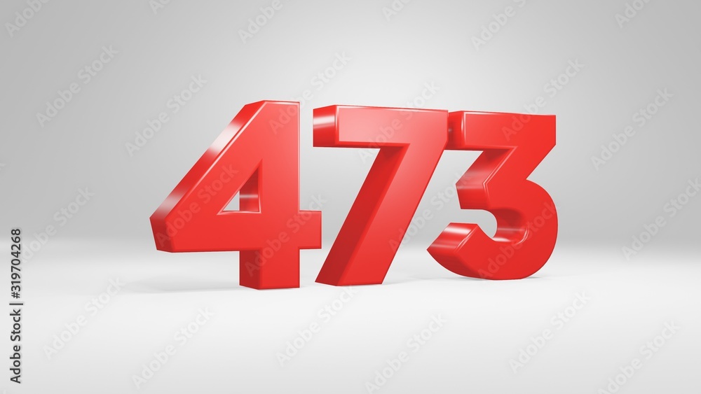 Number 473 in red on white background, isolated glossy number 3d render Number 473 in red on white background, isolated glossy number 3d render