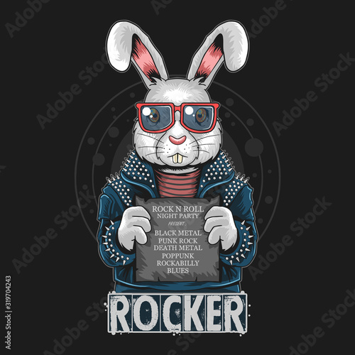 RABBIT ROCK N ROLL BUNNY ARTWORK VECTOR