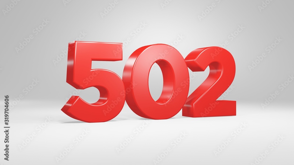Number 502 in red on white background, isolated glossy number 3d render Number 502 in red on white background, isolated glossy number 3d render