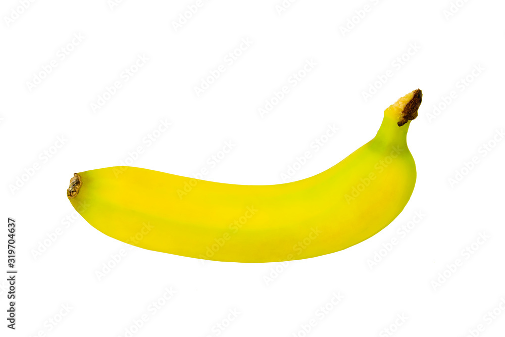 Ripe banana isolated on white background for easy one-click selection.