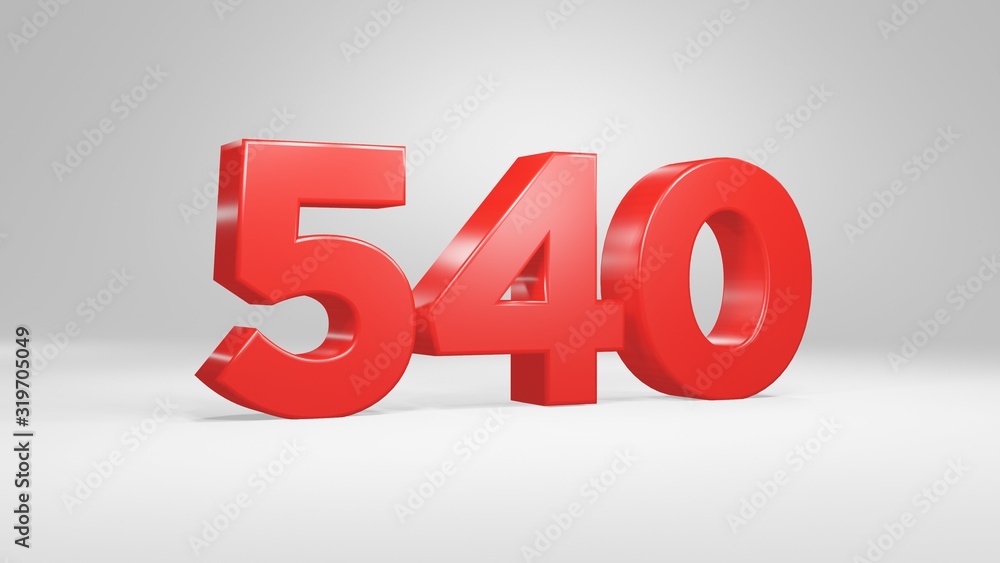 Number 540 in red on white background, isolated glossy number 3d render Number 540 in red on white background, isolated glossy number 3d render