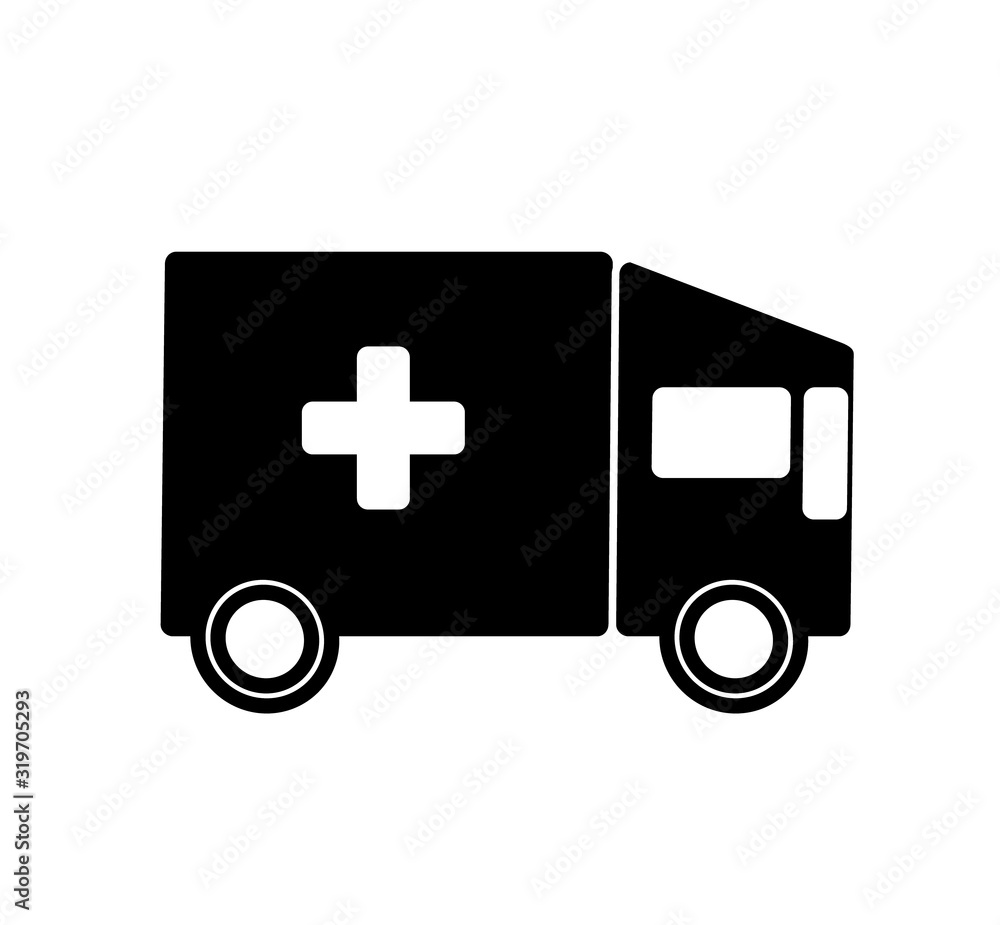 emergency ambulance truck for hospitals, vector in black and white for signs, logos, website or apps emergency ambulance truck for hospitals, vector in black and white for signs, logos, website or apps