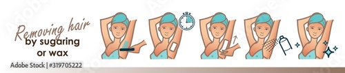 Removing hair by sugaring or wax. Vector trendy illustration