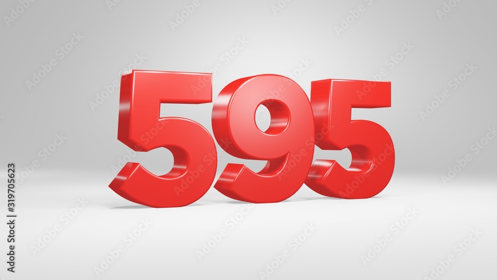 Number 595 in red on white background, isolated glossy number 3d render Number 595 in red on white background, isolated glossy number 3d render