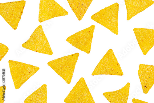 Nachos with cheese. Corn chips isolated on white background