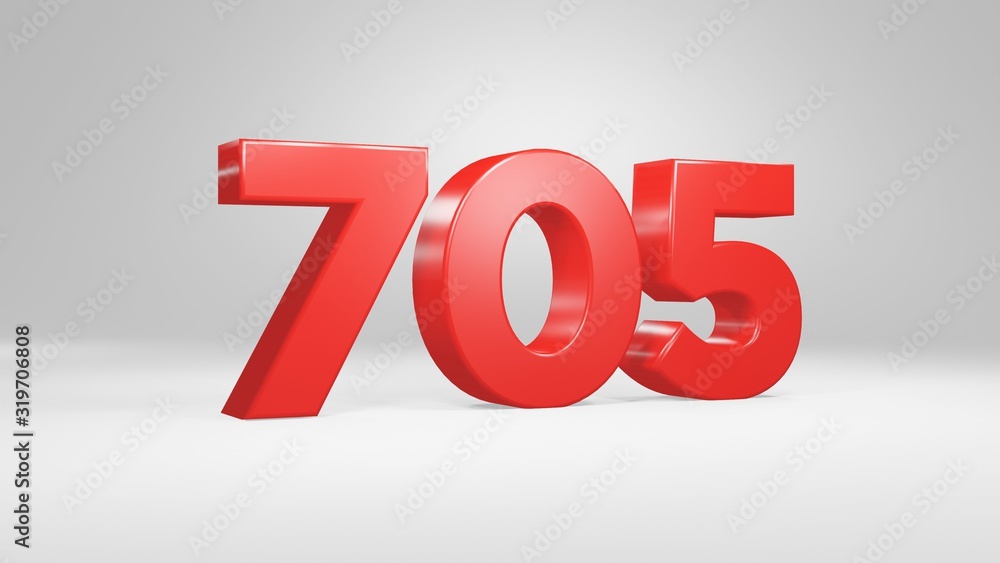 Number 705 in red on white background, isolated glossy number 3d render Number 705 in red on white background, isolated glossy number 3d render