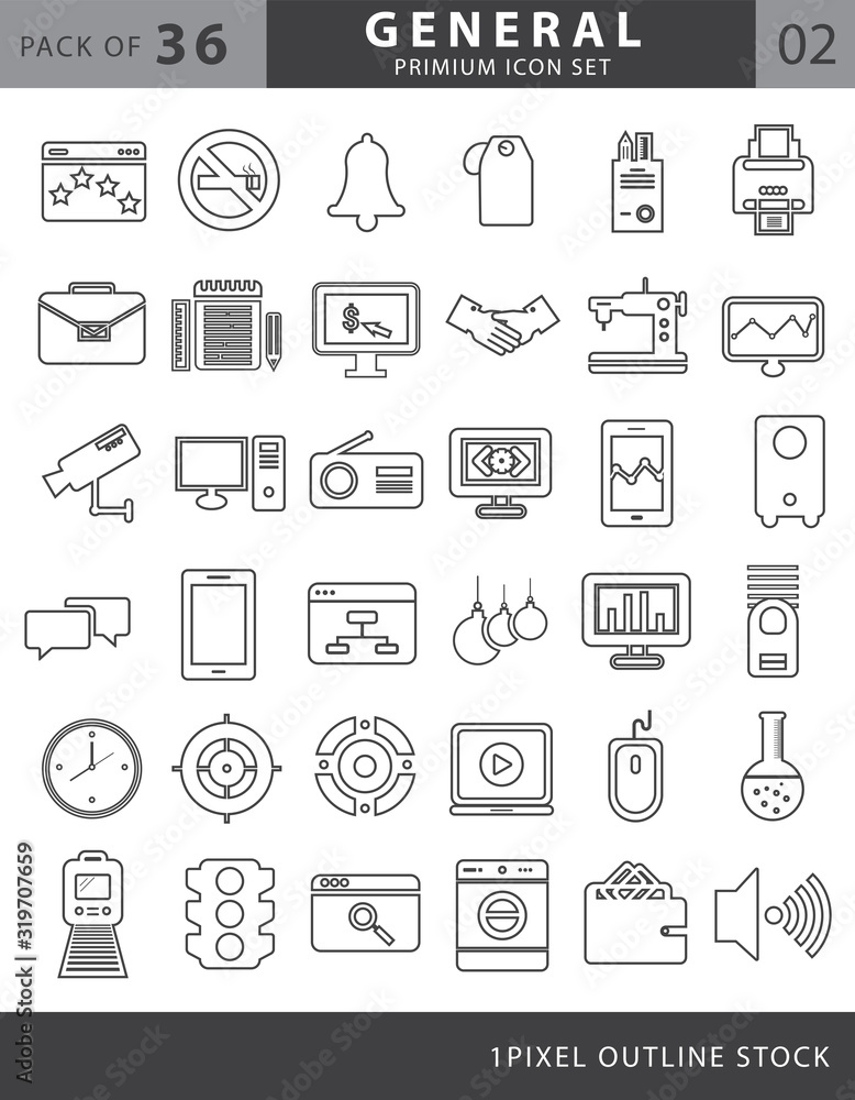36 general line icon set vector with black and white color 36 general line icon set vector with black and white color