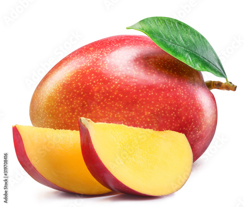 Mango fruit with mango slices. Isolated on a white background. File contains clipping path.
