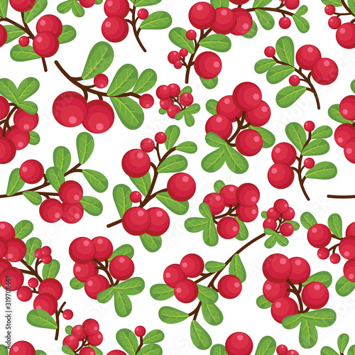 Vector beautiful cranberries twing seamless pattern background on white surface