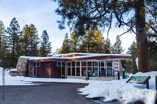 Utah Parks Gas Service Station in Bryce Canynon NP in winter covered with snow