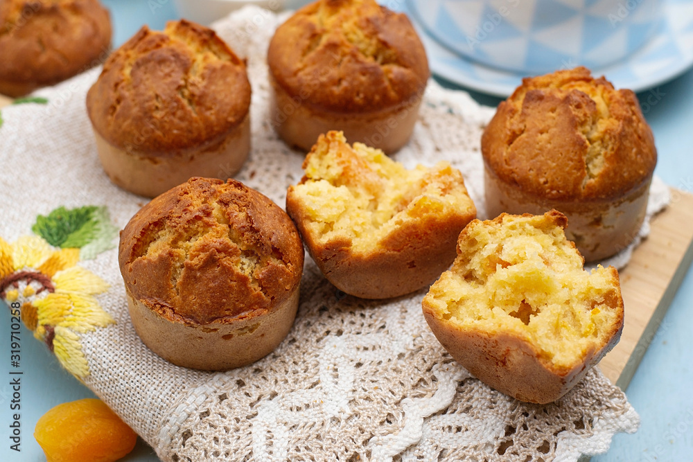 Homemade sweet muffins with dried apricots