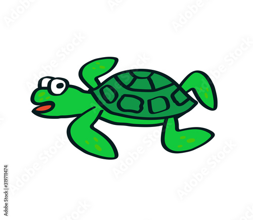Little turtle on a white background. Vector illustration.