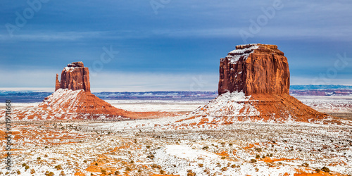 East Mitten Butte, and Merrick Butte at Monument Valley in winter