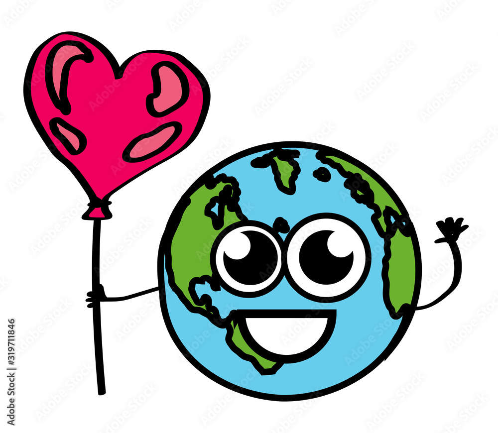 Planet earth holds a balloon in the shape of a heart. Vector illustration. Planet earth holds a balloon in the shape of a heart. Vector illustration.