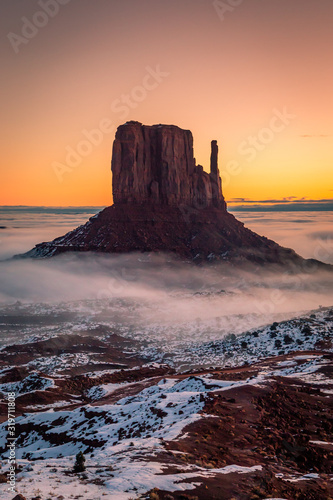 Sunset on Monument Valley in winter