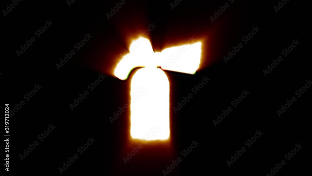 Shiny fire fire extinguisher icon fly in center flickers with rgb