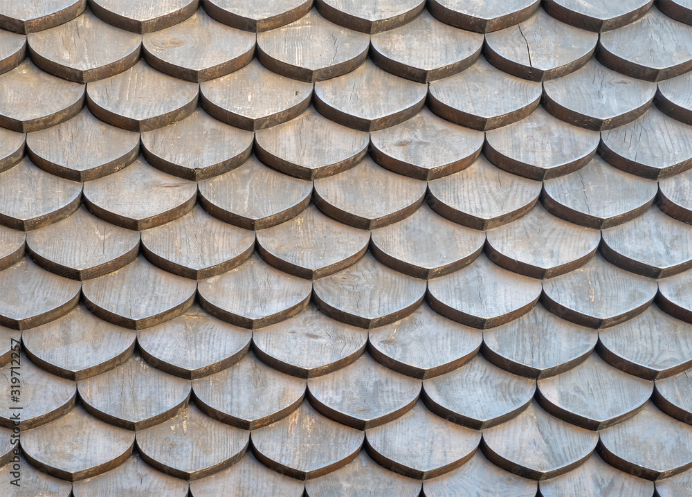 Roof covered with wooden tile. Fragment.