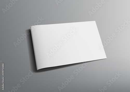 3D Blank Landscape Brochure Or Magazine On Gray