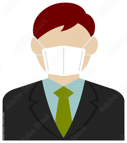 Faceless business person (male / upper body) wearing a mask vector illustration / Coronavirus (influenza  hay fever etc.)  prevention.