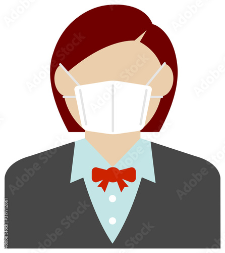 Faceless business person (female / upper body) wearing a mask vector illustration / Coronavirus (influenza  hay fever etc.)  prevention.
