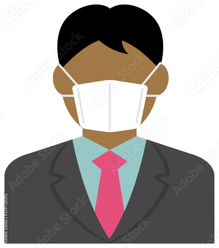 Faceless business person (male / upper body) wearing a mask vector illustration / Coronavirus (influenza  hay fever etc.)  prevention.