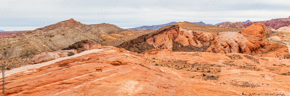 Red and white rocks & desert of Valley of Fire in Nevada, USA