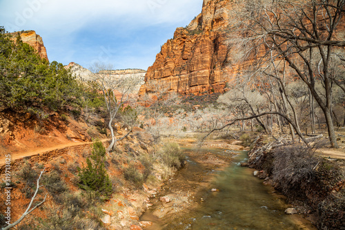 The Virgin River and Riverside Walk in Zion National Park in winter