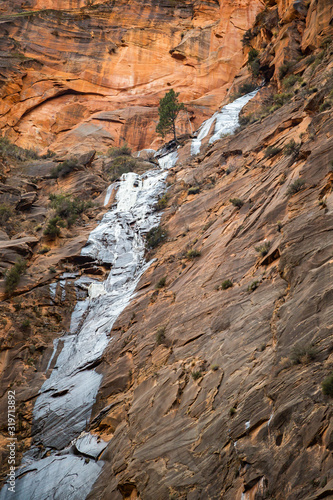 Frozen waterfall in Zion National Park a day of winter