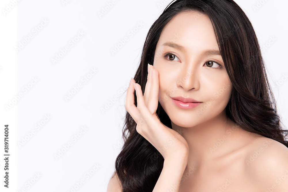 Portrait beautiful young asian woman clean fresh bare skin concept. Asian girl beauty face skincare and health wellness, Facial treatment, Perfect skin, Natural makeup, on white background,two Portrait beautiful young asian woman clean fresh bare skin concept. Asian girl beauty face skincare and health wellness, Facial treatment, Perfect skin, Natural makeup, on white background,two