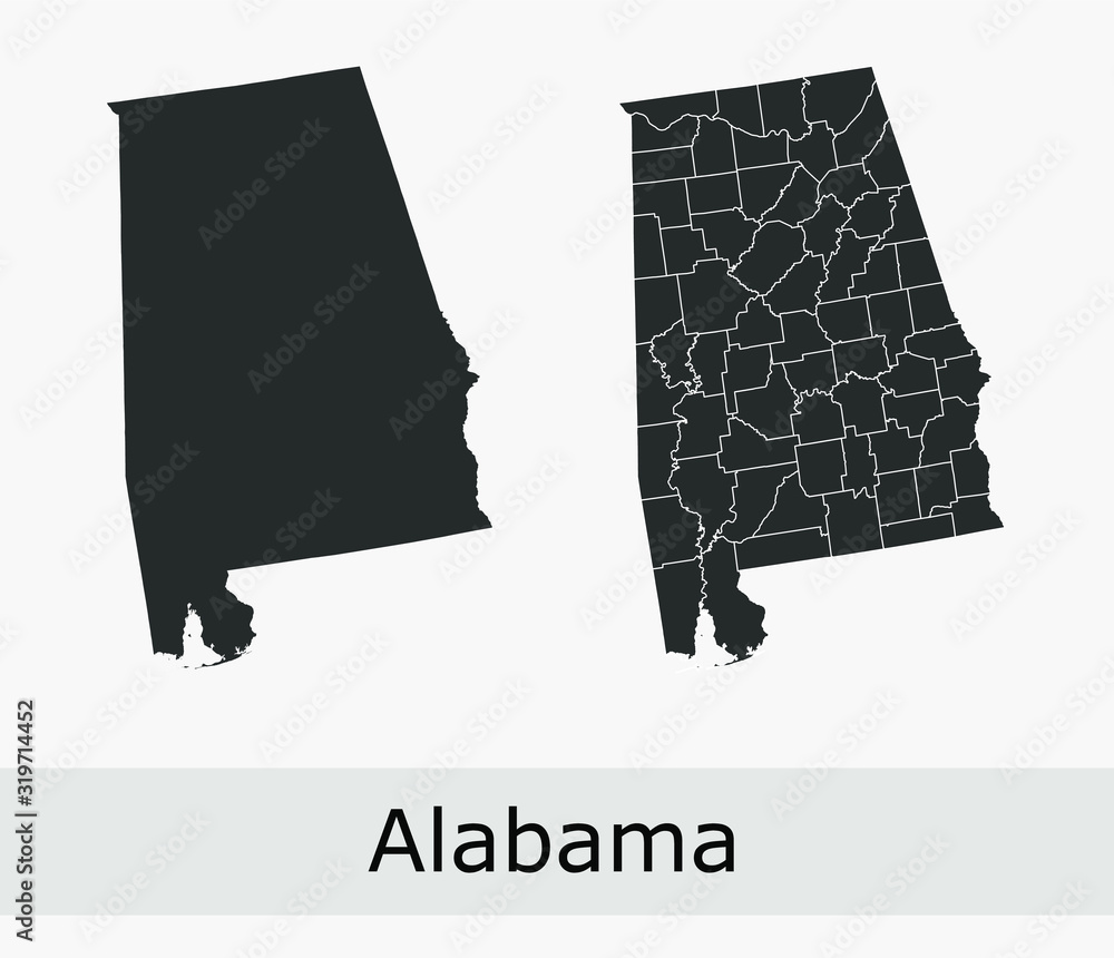 Alabama vector maps counties, townships, regions, municipalities, departments, borders