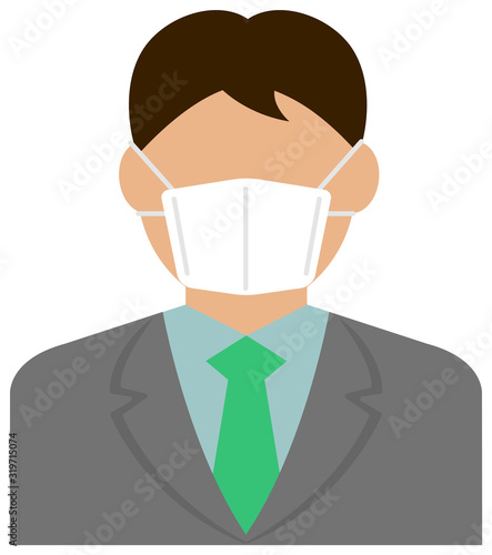Faceless asian business person (male / upper body) wearing a mask vector illustration / Coronavirus (influenza  hay fever etc.)  prevention.