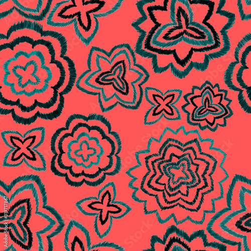 Creative seamless pattern with hand drawn ikat stars. Ethnic boho seamless pa...