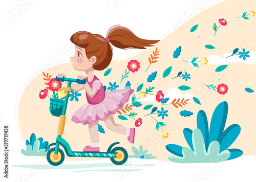 Kids on scooters illustration vector