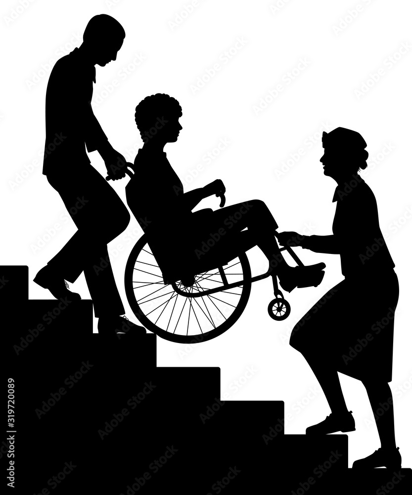 Wheelchair upstairs assist silhouette Wheelchair upstairs assist silhouette