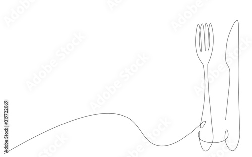 Fork and knife line drawing vector illustration
