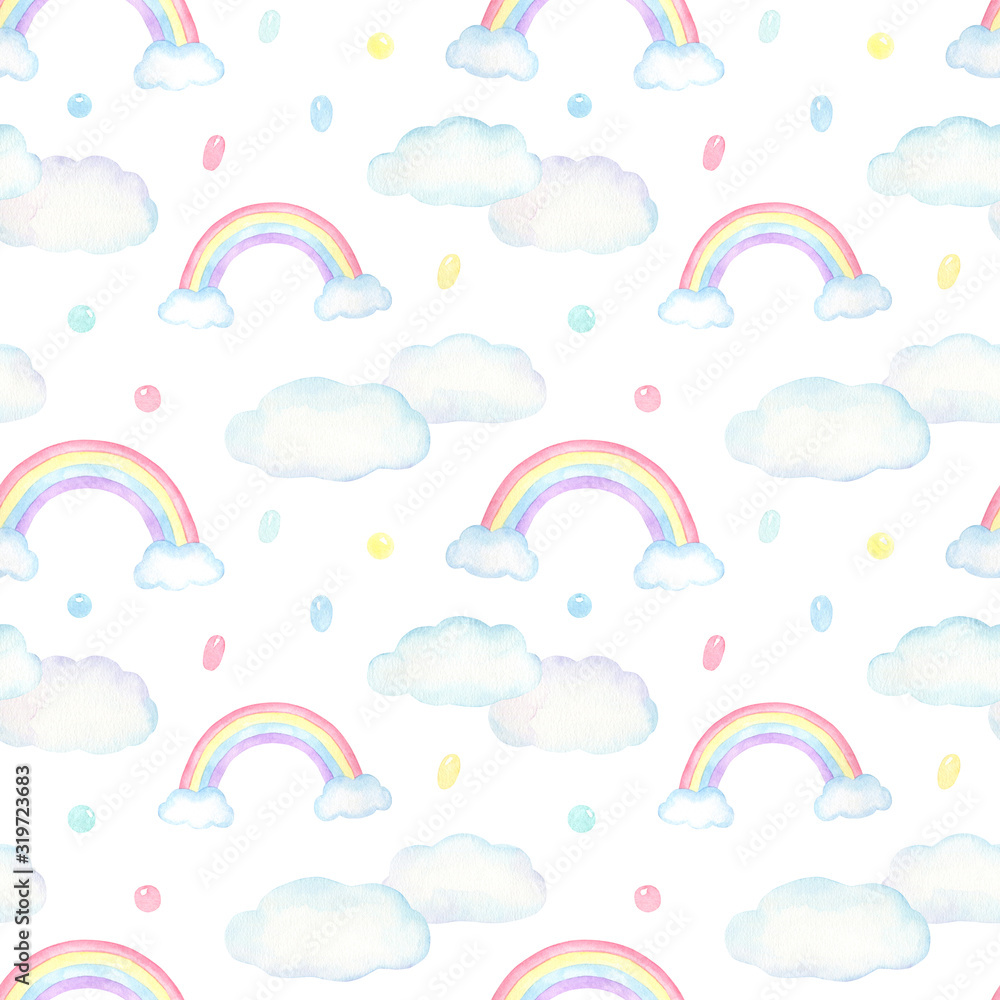 Cute Rainbows and Clouds Pattern Cute Rainbows and Clouds Pattern